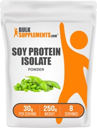 BulkSupplements.com Απομονωμένη σκόνη πρωτεΐνης σόγιας - Vegan Protein Powder, Unflavored - Pure & Gluten Free, 30g ανά Σερβίρισμα, 250g (8,8 oz) (Pack of 1)