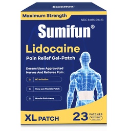 Sumifun Extra Large Lidocaine Patches - 4.72"x7.87" | 4% Lidocaine Maximum Strength for Lower Back & Sciatica | 8-Hour Long Lasting Relief (Extra Large, Count, 23)
