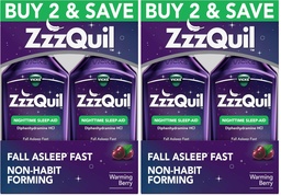 ZzzQuil, Sleep Aid, Nighttime Sleep Aid Liquid, 50 mg Diphenhydramine HCl, Fall Asleep Fast, Non-Habit Forming, Warming Berry Flavor, 12 FL OZ (Pack of 4)
