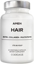 Amen Hair Vitamins - 10,000 mcg Biotin, Collagen Powder - Vitamin C, D3 & E, Pantothenic Acid, MSM, Zinc, Hyaluronic Acid, Inositol & Horsetail Extract - Non-GMO Hair Pill Supplements - 60 Capsules