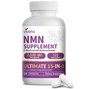 15-in-1 Liposomal NMN* Supplement, 2000mg Per Serving*, 120 Day Supply, 99% Pure, NAD+ NMNH Alternative with Nicotinamide* Mononucleotide, Resveratrol, TMG*, CoQ10, Quercetin* & Glutathione* 1 Bottle