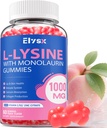 L-Lysine Gummies 1000mg, Sugar-Free Chewable Lysine with Monolaurin Supplement for Adults & Kids, Lips & Oral Health, Immune & Overall Health, Natural Peach Flavor, 60 Count
