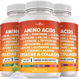NEW AGE Amino Acids Supplement L-Lysine, L-Threonine, L-Leucine, Isoleucine, Valine, L-Histidine, L-Tryptophan, L-Methionine, L-Arginine, L-Cysteine, L-Glutamine, L-Serine, Aspartic Acid- 180 Count