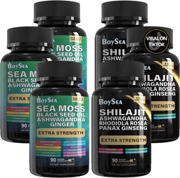 Μπόις. Shilajit και Sea Moss Bundle- 90 Count - Sea Moss, Black Seed Oil, Ashwagandha, Ginger & Shilajit, Rhodiola Rosea, Όλα σε 1 Συμπληρώματα (3 Pc)