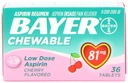 Bayer Chewable Low Dose Aspirin 81 mg Tablets Cherry 36 Tablets