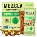 Mezcla Puff-Crispy Plant Based Protein Bars - Pistachio Chocolate - Healthy Snacks for Adults & Dubai Chocolate Fans - Travel & Office Snacks - Gluten Free, Vegan, Non GMO, 10g Protein - 12 Count