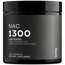 Toniiq 1300mg NAC - 2 Μήνες Προμήθεια - min. 98%+ Δοκιμασμένη καθαρότητα - Εξαιρετικά υψηλής αντοχής Βιοδιαθέσιμο συμπλήρωμα κυστεΐνης NAC - 120 χορτοφαγικές κάψουλες N Acetyl Cysteine - Lab Tested TQ