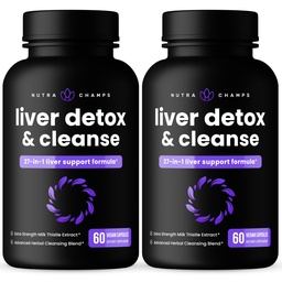 NutraChamps Liver Cleanse Detox & Repair Formula, Milk Thistle Extract with Silymarin, Artichoke, Dandelion, Chicory Root Powder, Premium Liver Support Pills Supplement, 60 Capsules (Pack of 2)