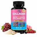 22 in 1 Collagen Complex Types I, II, III, V & X with Biotin, Keratin, Hyaluronic Acid, MSM, Zinc, Vitamins A, C & E - 90 Capsules