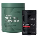Sports Research® Keto Pack - Organic MCT Oil Powder C8 + C10 and Keto + ACV Capsules with 500mg of Apple Cider Vinegar & 1500mg goBHB Exogenous Ketones