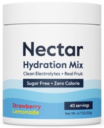 Nectar Sugar Free Ηλεκτρόλυτα Σκόνη - Βιολογικά Φρούτα Χωρίς Ζάχαρη ή Θερμίδες - Ενυδατική Σκόνη για Αφυδάτωση Ανακούφιση και ενυδάτωση - Κέτο και Παλαιό (Strawberry Lemonade 40 σερβιρίσματος Tub)