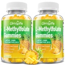 2 Pack L-Methylfolate 15 mg Gummies with Methyl B12, Methylated B1, B2, B6, Active 5-MTHF & High Absorption - Supports Brain Health & Immune System, Pineapple Flavor, 120 Count