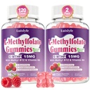 2 Pack L-Methylfolate 15mg Gummies & Methyl B12, High Absorption Active Folate 5-MTHF Supplement for Cognition, Mood & Immune, Sugar Free, Vegan, Non-GMO, Raspberry Flavor, 120 Count