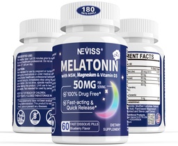 Μελατονίνη 50 mg για Ενήλικες - Επιπλέον δύναμη 9- σε- 1 Γρήγορη Διάλυση Υπογλώσσια - w/Vitamin D3 & MSM, Χαλαρωτικό βοτανικό Blend-Ashwagandha, Λεμόνι Balm, Πασιφλόρα, Χαμομήλι, Σούγκαρ Δωρεάν, Vegan 180 εξυπηρετούν