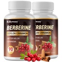 Berberine Supplement, Berberine with Ceylon Cinnamon Bitter Melon and Gymnama - 1500 MG Berberine HCL for Gut Health, 2 Pack 180 Capsules