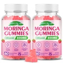 2 Pack Moringa Gummies - Pure Moringa Leaf Supplement for Adults, Contains Essential Vitamins, Antioxidants & Amino Acids, Raspberry Flavor, 120 Count