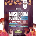 Organic Functional Mushroom Gummies with Ashwagandha | 2500MG | 20% More Gummies | Vegan, Gluten-Free, Non-GMO | 80 Count