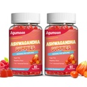 2 Pack Ashwagandha Gummies 3000mg for Stress Relief, Calm & Relaxation Support with Magnesium & Vitamin D, Vegan, Gluten-Free, Natural Raspberry Flavor, 120 Count