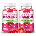 Haohan 2 Pack Myo-Inositol & D-Chiro Inositol Gummies for Female Health, with Vitamin D3, Magnesium Glycinate, Folate & Zinc, Sugar Free, Strawberry Flavor – 120 Gummies