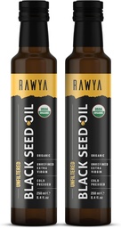 RAWYA Black Seed Oil - Organic Cold Pressed Nigella Sativa - Turkish Origin - USDA Organic - Natural Supplement - Black Cumin Seed Oil - Rich Flavor & High Concentration - 2 PACK - 250ml Glass Bottle