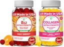 Lunakai Vitamin B12 και Collagen Gummies Bundle - 3000 mcg Methylcobalamin Υψηλή Απορρόφηση Ενεργειακά Gummies - Συμπληρώματα Αντιγήρανσης μη ΓΤΟ για άνδρες και γυναίκες - 30 ημέρες προσφοράς