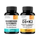 Sandhu's Magnesium Glycinate & Vitamin D3 K2 with Quercetin Capsules (120 Count Each) | Supports Quality Sleep, Relaxation, Immune, Muscle, Teeth Health & Energy