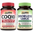 Vitalibre CoQ10 200mg, Ubiquinone with PQQ, Folate, Niacin, K2, D3, Black Pepper, Powerful Antioxidant, Energy Booster, and Odorless Garlic 180 Softgels, Extra Strength 100:1 Extract, Heart & Immunity