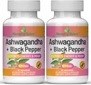 Basic Brands Harvest of Nature Ashwagandha and Black Pepper - Cortisol Reducer, Great for Relaxation, Focus, Mood Support - 60 Capsules - 2-Pack