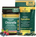Biogenesis Australian Superfood Duo – Organic Spirulina (200mg) & Berry Chlorella (500mg) – 300 Tablets Each (600 Total) – Complete Green Algae Complex for Daily Energy, Immune Support & Natural Detox