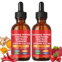 Cayenne Pepper Drops Supplement,2Pack Rethes Cayenne Pepper Liquid Drops for Digestive Support Vitamin D3 K2 Beet Root Powder, Ceylon Cinnamon Digestion, Circulatory Heath Support - 2 Fl Oz