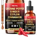 8in1 Cayenne Pepper Liquid Drops with Ginger, Ceylon Cinnamon and 5 More Herbals - Digestion, Circulatory Heath Support - 2 Fl Oz for 2 Months