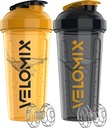 VELOMIX -2 Pack- 28 oz Protein Shaker Bottles for Protein Mixes - 2x Wire Whisk | Leak Proof Shaker Cups for Protein Shakes and Pre Workout | Protein Shaker Bottle Pack (A8) Golden Stone