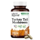 Wild & Organic Turkey Tail Mushroom Capsules 1000 mg - Immune Support - Turkey Tail Extract Supplement - Coriolus Versicolor Mycelium Powder - Vegan, No Fillers, Non-GMO - 90 Count