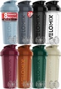 VELOMIX -8 PACK- 28 oz Protein Shaker Bottle for Protein Mixes - 8x Wire Whisk | Leak Proof Shaker Cups for Protein Shakes | Stackable Protein Shaker Bottle Pack | Dishwasher Safe