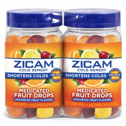 Zicam Cold Remedy Zinc Medicated Fruit Drops, Assorted Fruit, Zinc Cold Shortening Medicine, Chewy Drops, 50 Count (2 Packs of 25)