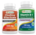 Best Naturals Choline Bitartrate 650 mg & Vitamin B1 as Thiamine Mononitrate 100 mg