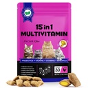 Cat Multivitamin Chews, Crunchy & Creamy Cat Treats, Daily Nutritional Support for Cats & Kittens, Skin & Coat Care, with Taurine, Chicken Flavor, 100g