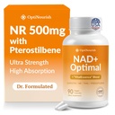 NAD+ Optimal, NAD Supplement 500mg NR, Pterostilbene & More, Doctor-Formulated, Boosts Energy & Vitality,High Absorption, Made in USA, cGMP, 90 Capsules
