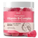 duwhot Methylated B Complex Gummies for Women & Teen Girls, Multivitamin with Iron, l Methylfolate and B12, Plus Organic Herbs for Stress Relief, Energy Support,Vegan,Non-GMO,Peach Flavor,60 Chewables