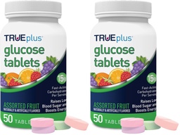 TRUEplus® Glucose Tablets, Assorted Flavor (Grape, Raspberry, Orange) - 50ct Bottle (1) (Pack of 2)