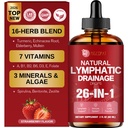 Migcopat 26-in-1 Liposomal Lymphatic Drainage Drops with Turmeric, Echinacea, Vitamins, Dandelion, Zeolite for Swelling, Bloating, Immune, Lung Support, Vegan, Alcohol-Free, Strawberry Flavor, 2 fl oz