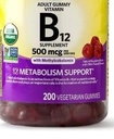 Vitamin B12 Organic Vegetarian Gummies, Metabolism Support with Methylcobalamin 500 mcg, 200 Ct (1 Pack) +