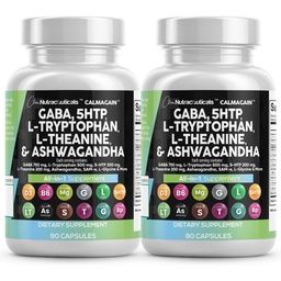 Clean Nutraceuticals GABA 750mg 5 HTP 200mg L Tryptophan 500mg L Theanine 200mg Ashwagandha SAM-e L-Glycine - Mood Support Vitamins for Women and Men with L-Tyrosine (90 Count (Pack of 2))
