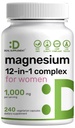 12‑in‑1 Magnesium Complex for Women 1,000 mg, 240 Vegetarian Capsules | Magnesium Glycinate, Citrate, Malate, Taurate, Orotate, Oxide & More | Chelated & Purified for Better Absorption