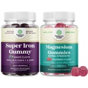 Bundle of Delicious Iron Gummies for Women and Men - Iron Supplement for Women and Men with Vitamin C for Higher Absorption and Extra Strength Magnesium Gummies for Adults - Relaxing Magnesium Citrate