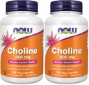 Now Supplements Choline 300 mg, 100 Veg Capsules - Supports Nervous System and Liver Health*, Vegan, (Pack of 2)