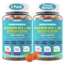 Focus Memory & Energy Gummies, L-Tyrosine + Methyl B12 1000mcg, B6 50mg, D3 C, Lion's Mane Mushroom, for 15+ Students, Office Worker, Multivitamin, Herb Blend for Seniors Brain & Cognition, Sugar Free