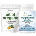 Micro Ingredients Oil of Oregano Softgels & Pure Triple Magnesium Complex 400mg Capsules | 2 Pack Bundle | 4X Strength Thymoquinone with Black Seed | Glycinate, Malate, & Taurate Forms