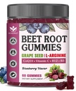 WOGORGT Beet Root Gummies for Men & Women - Blood Pressure Support - Beetroot Supplement with Grape Seed Extract, CoQ10, L-Arginine, Vitamin C, B12 & B3 - Vegan, Sugar-Free, Blueberry Flavor, 60 Ct