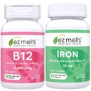 EZ Melts B12 Sublingual Vitamin and Iron Supplement Bundle, Sugar Free, 3-Month Supply
